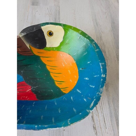 Wooden macaw parrot bowl serving decor tropical bird unique colorful rainbow - Picture 2 of 7